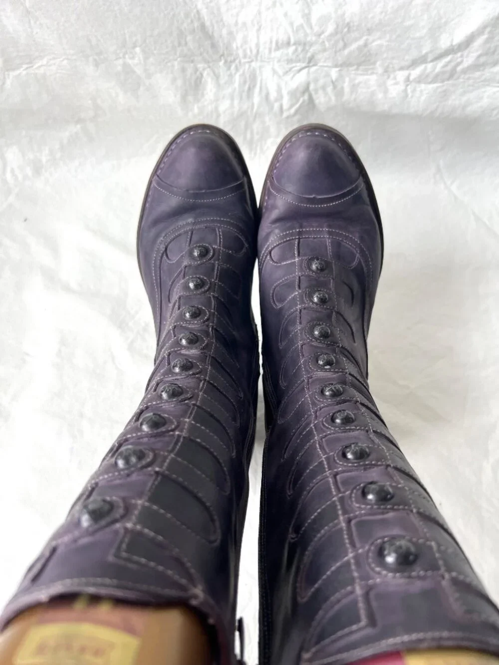 Neosens boots Rococo 799 purple leather button high heel 41 mid calf retro - Picture 5 of 14